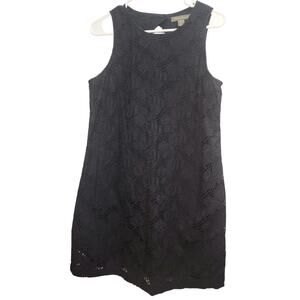 Tommy Bahama black eyelet shift dress size medium lined crochet